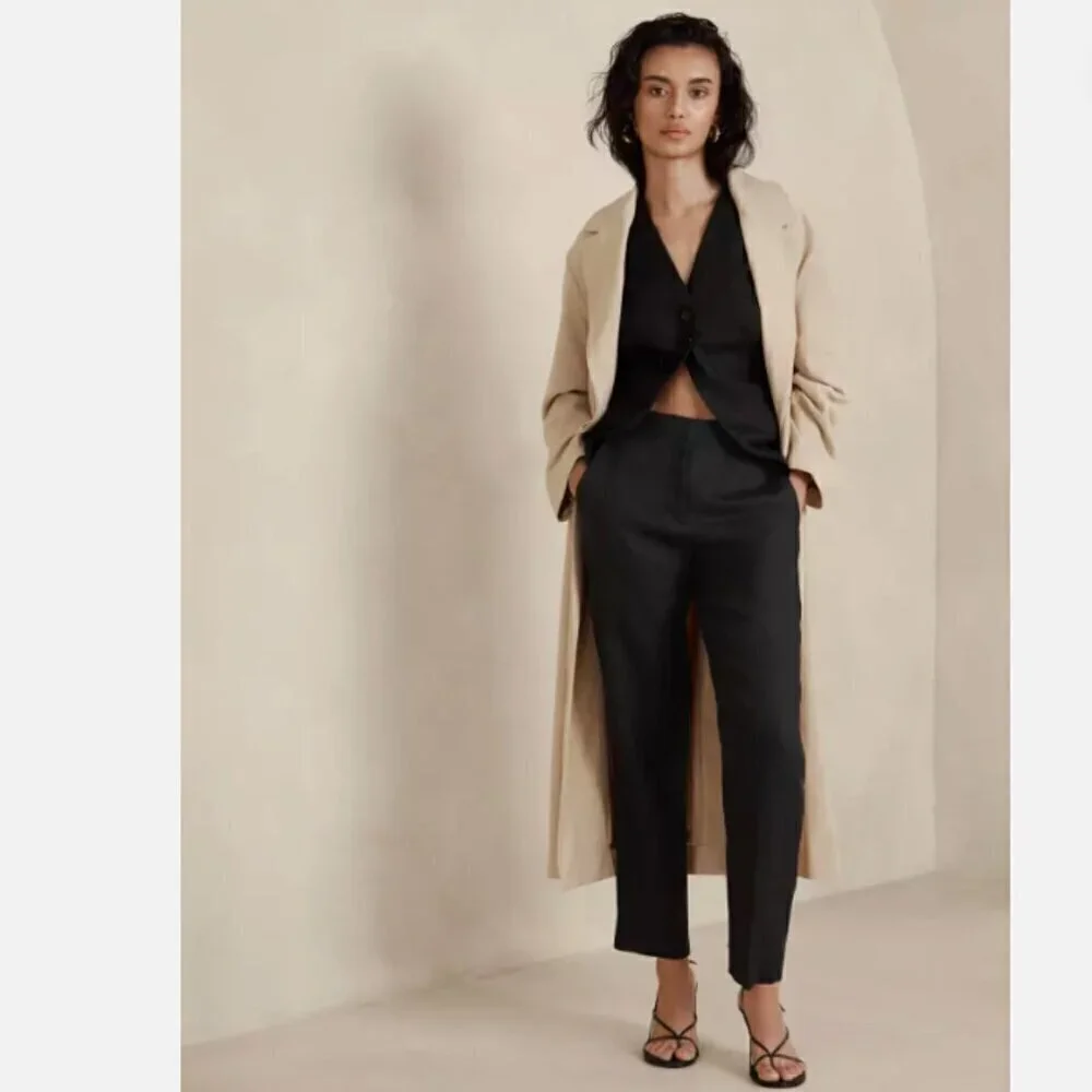 Banana Republic 100% Linen High Rise Slim Ankle Pants Black Size 12 NWT RT$120